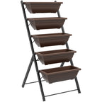 Outsunny 5-Tier Vertical Plant Stand with 5 Pots with Drainage Holes, Steel and PE, 55x63x120 cm, Brown