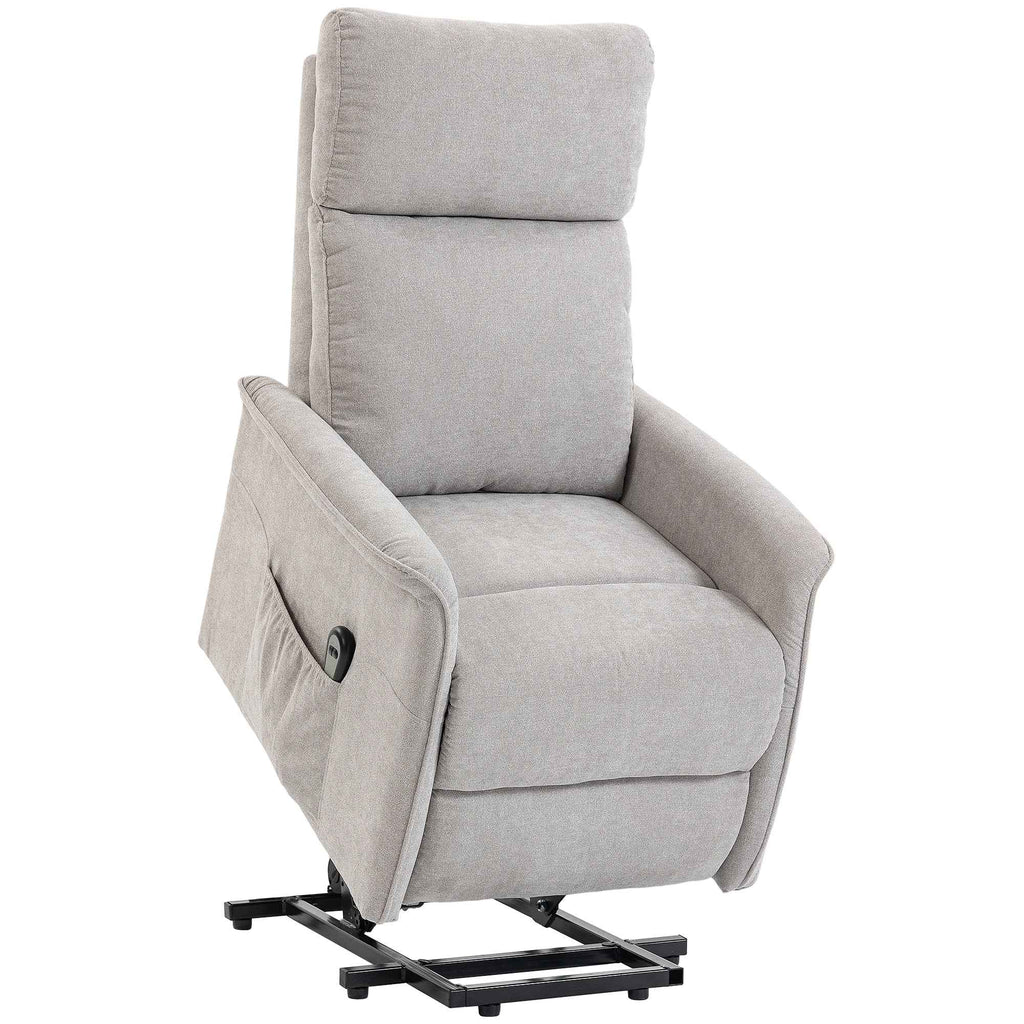 HOMCOM Electric Lift Recliner Chair in Chenille with High Back and Remote Control, Light Grey