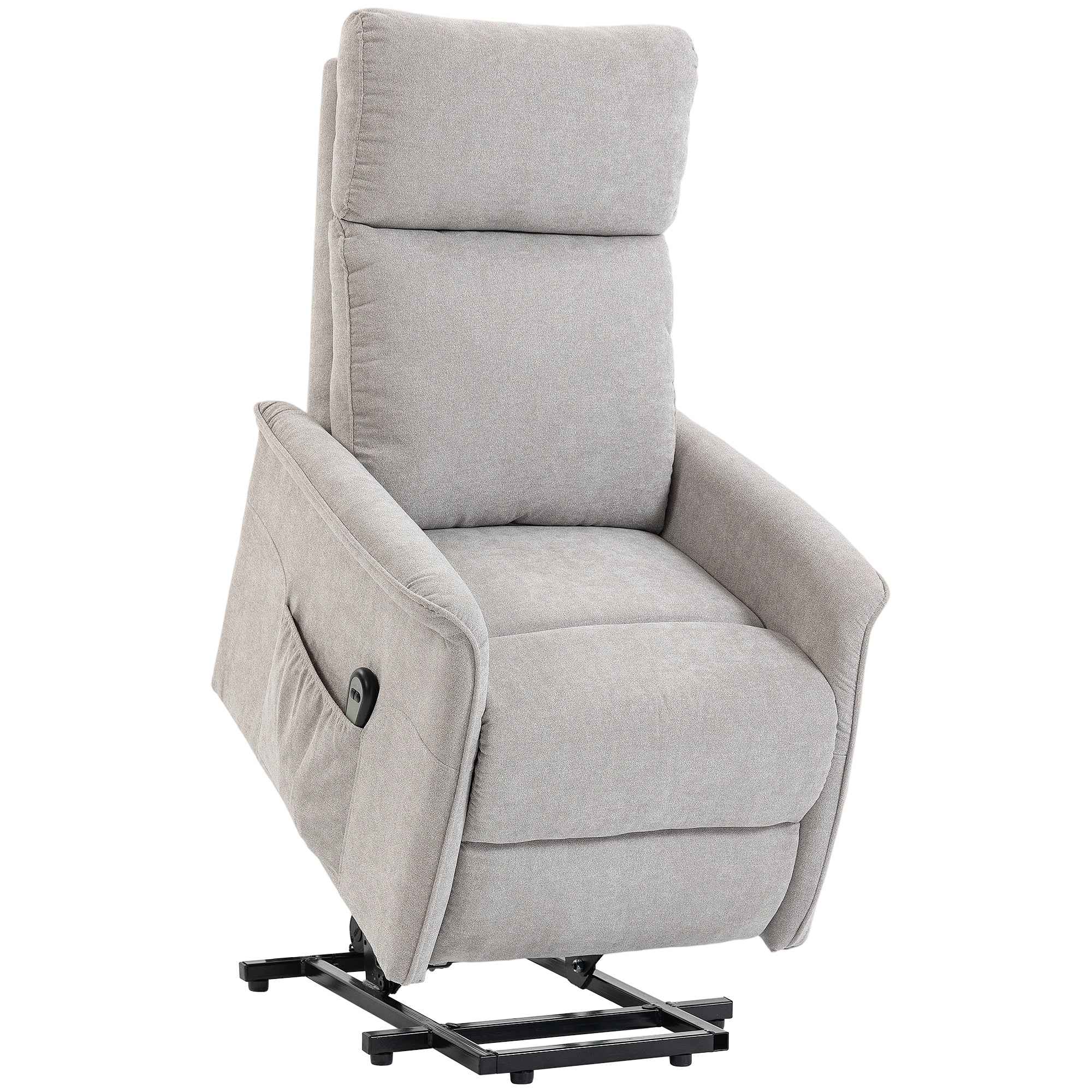 HOMCOM Electric Lift Recliner Chair in Chenille with High Back and Remote Control, Light Grey