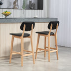 Set of 2 Bar Stools with Backrest, Faux Leather Cover and Footrest, 42x47x92cm, Black - Borgè