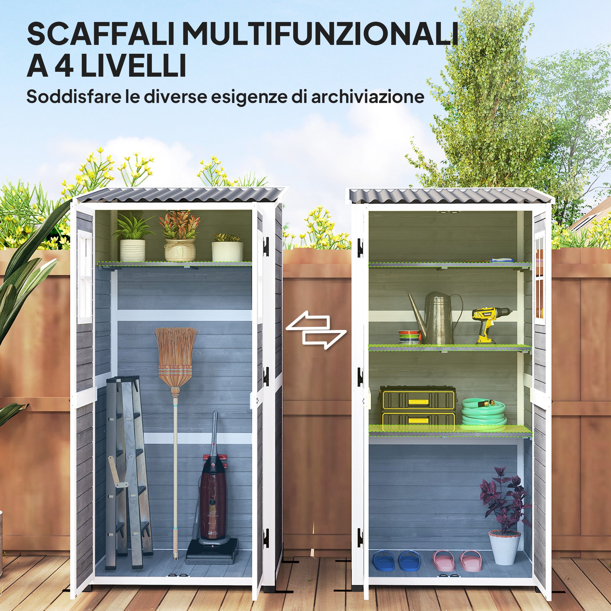 Wooden Garden Shed with Adjustable Shelves, Two Locking Doors and Windows, Grey