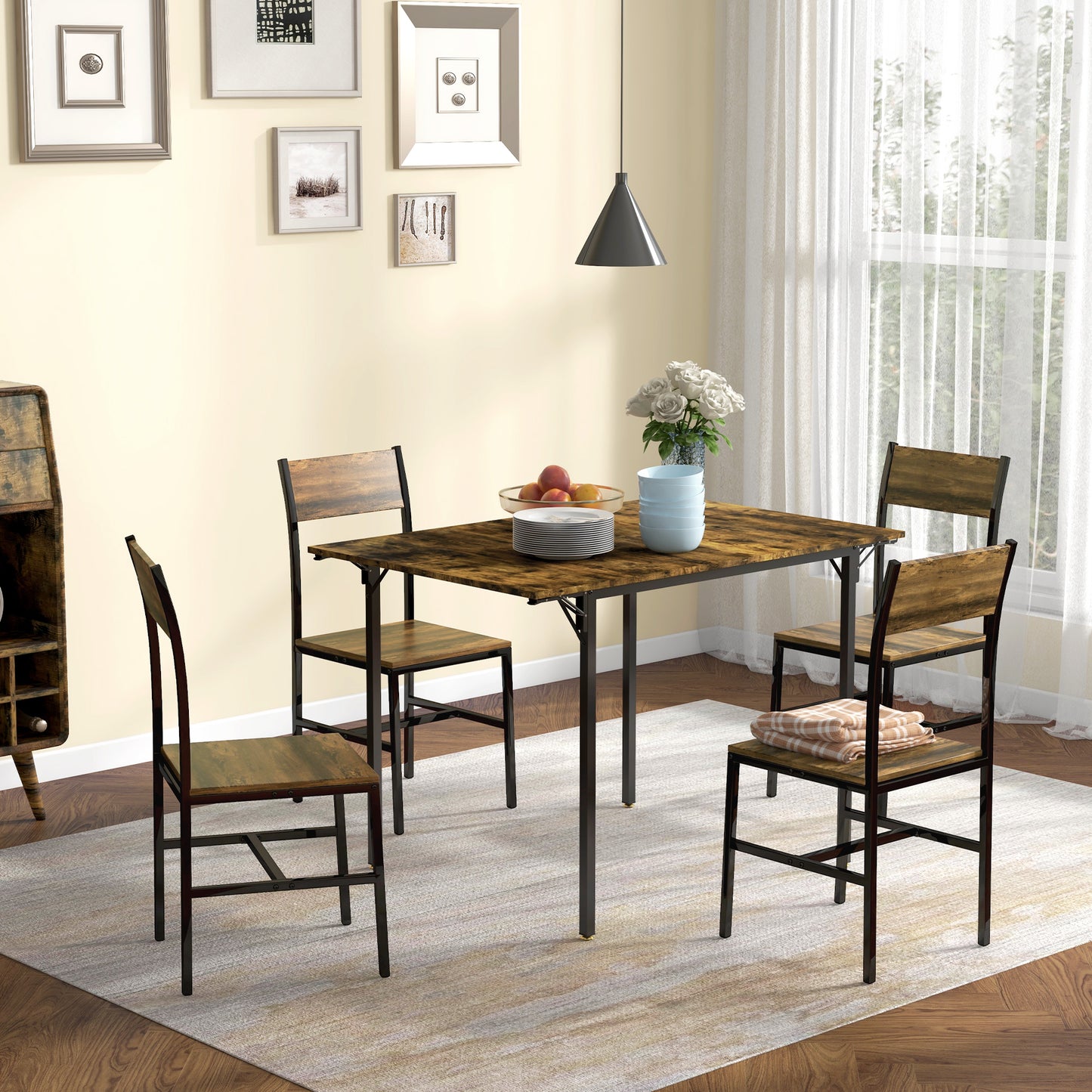 Industrial Style Drop-leaf Dining Table for 2-4 People in Wood and Metal, 120x79x79 cm, Rustic Brown