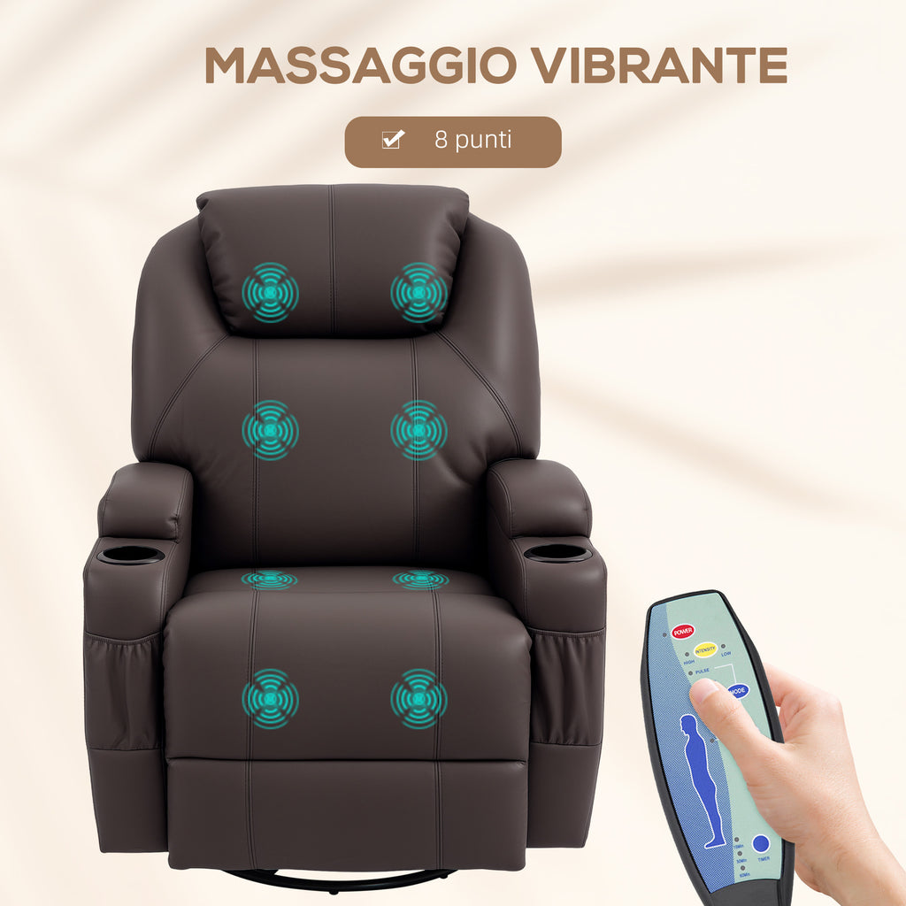 Reclining Massage Chair with 8 Massage Points and 5 Modes, 84x92x109cm, Dark Brown
