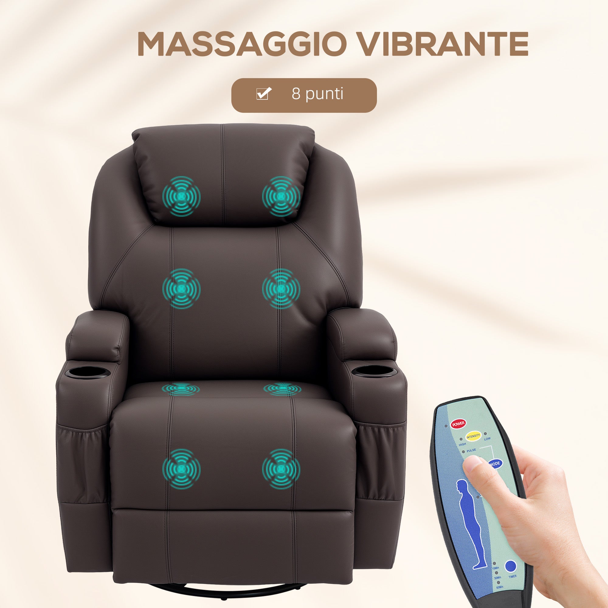 Reclining Massage Chair with 8 Massage Points and 5 Modes, 84x92x109cm, Dark Brown