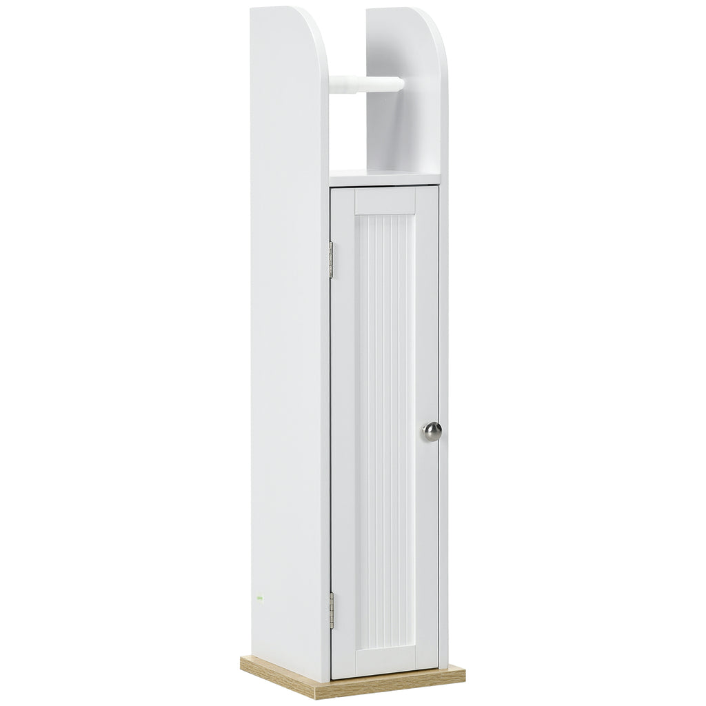 kleankin Narrow Bathroom Cabinet, Space-Saving Bathroom Cabinet with Toilet Paper Holder, Adjustable Shelves, for Laundry Room, Modern, 20x20x80 cm, White