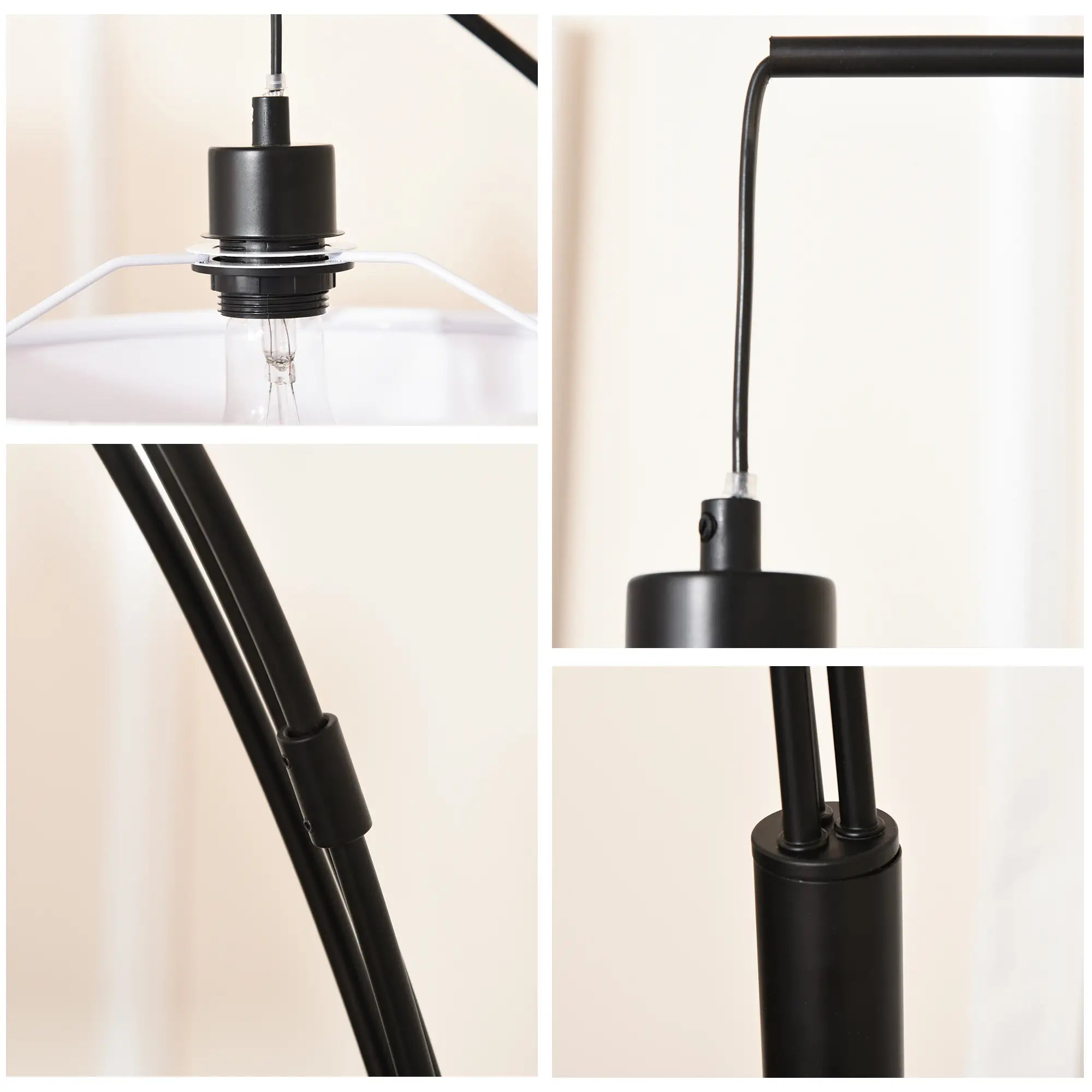 Floor Lamp with 3 Lights and Flexible Arms, Marble Base and Metal Pole, 103x34. 5x205cm, Black and White