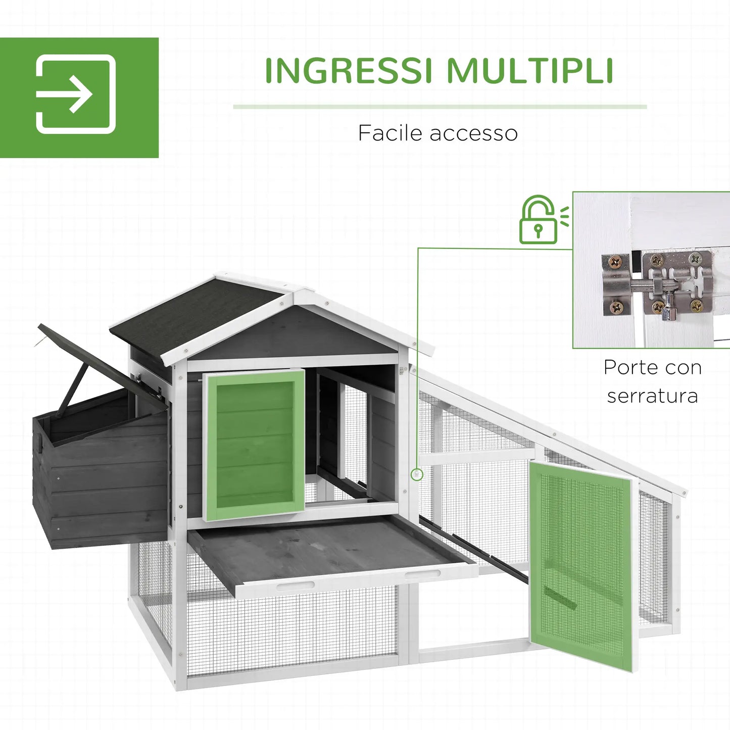 Chicken or Duck Cage, Prefabricated Wooden Chicken Coop with Waterproof Roof, 178x95x100 cm, Grey