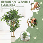 HOMCOM Artificial Green Banyan Tree Plant in PEVA and Wood with PP and Cement Container Pot, 55x55x120 cm