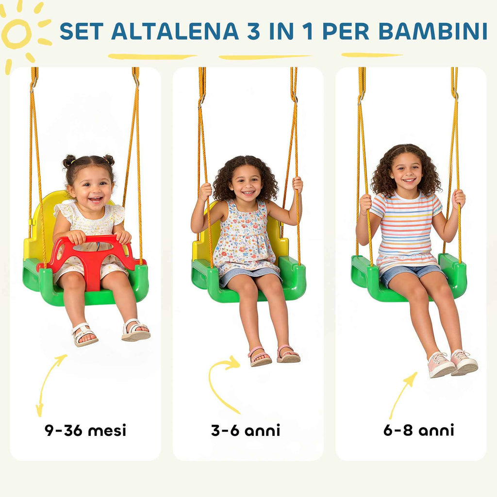 Adjustable Children's Garden Swing with Backrest and Barrier, Made of Steel and PP, 128x155x157 cm, Green