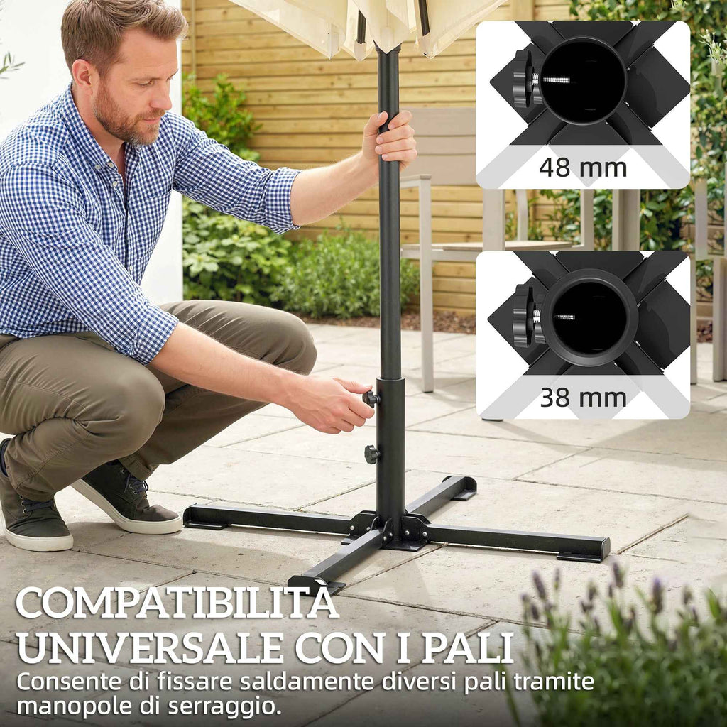 Outsunny Folding Cross Base for 38-48mm Umbrellas, Patio Stand, Dark Grey