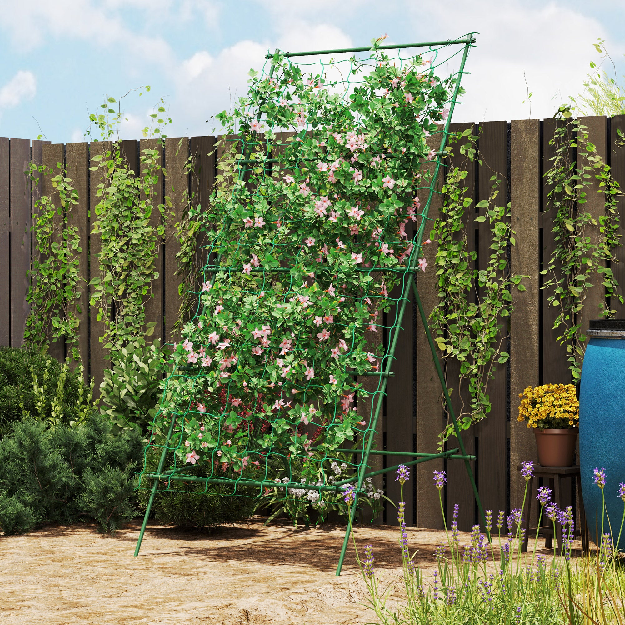 A-shaped Tomato Support with Adjustable Levels with Net, in Steel, PE and PP, 101x133x227 cm, Green