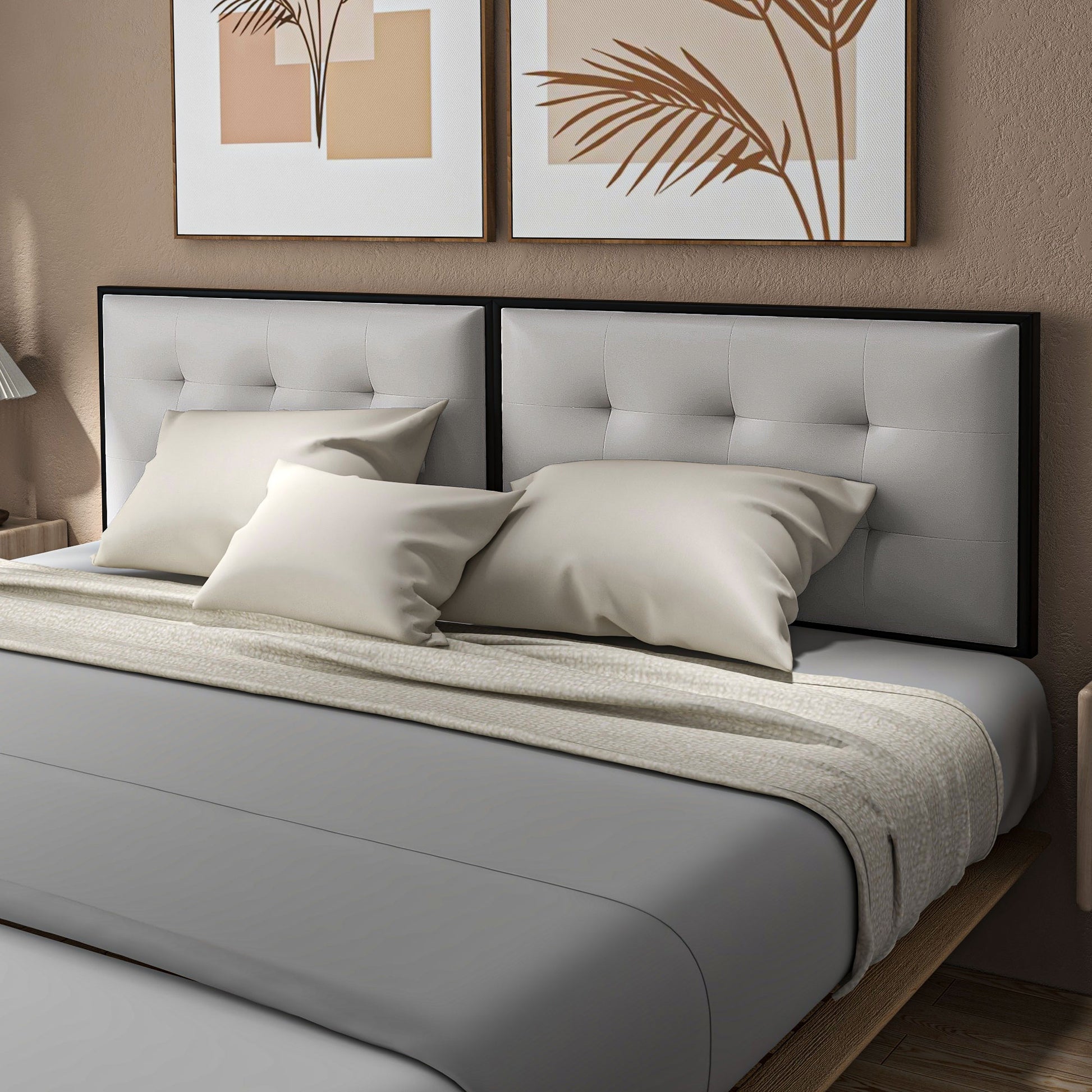 Homcom Testiera Double Bed in Padded Padded Quilted with 180cm beds for beds, cream - Borgè