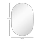 HOMCOM Oval Bathroom Mirror with Aluminum Frame, Vertical or Horizontal, 60x90 cm, Silver