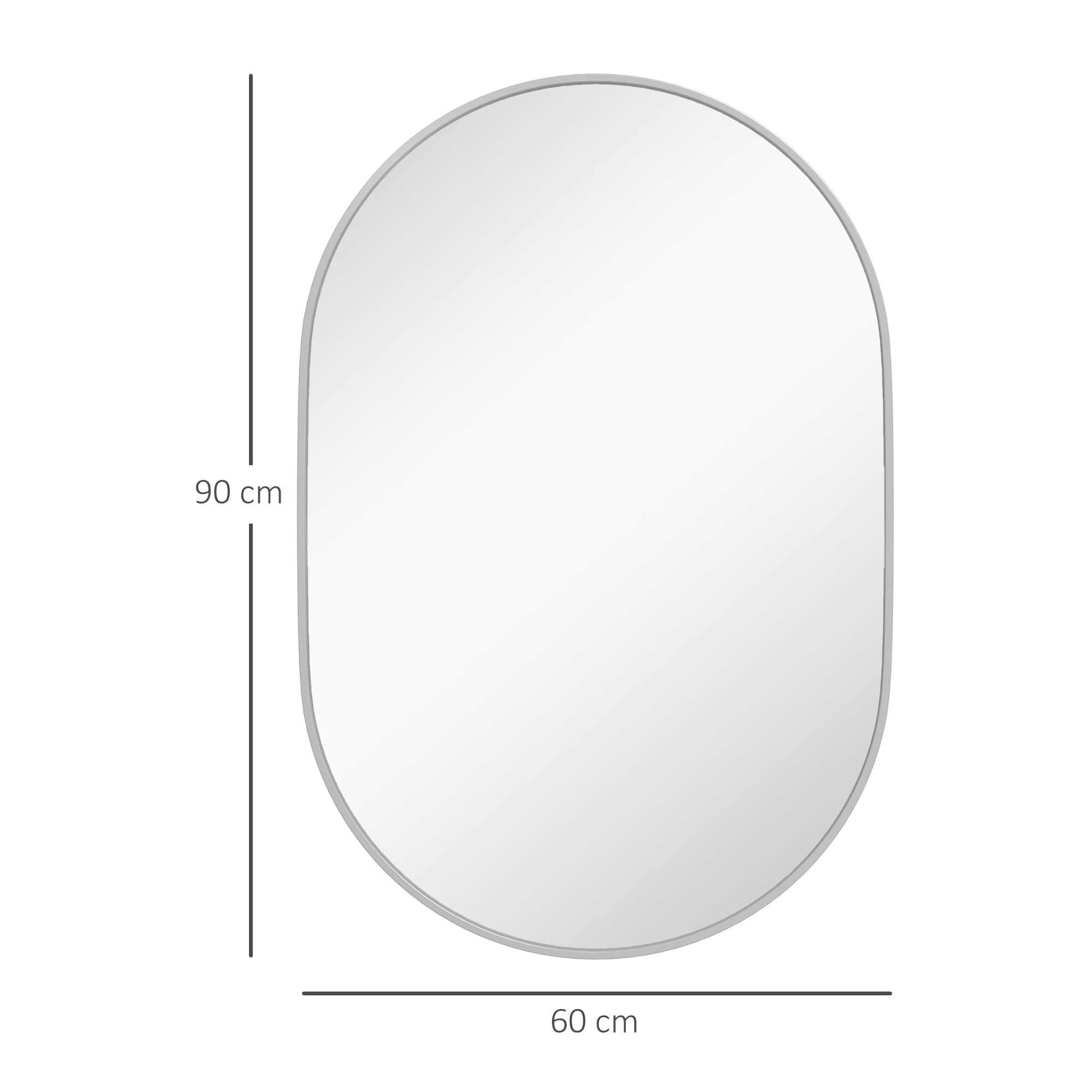 HOMCOM Oval Bathroom Mirror with Aluminum Frame, Vertical or Horizontal, 60x90 cm, Silver