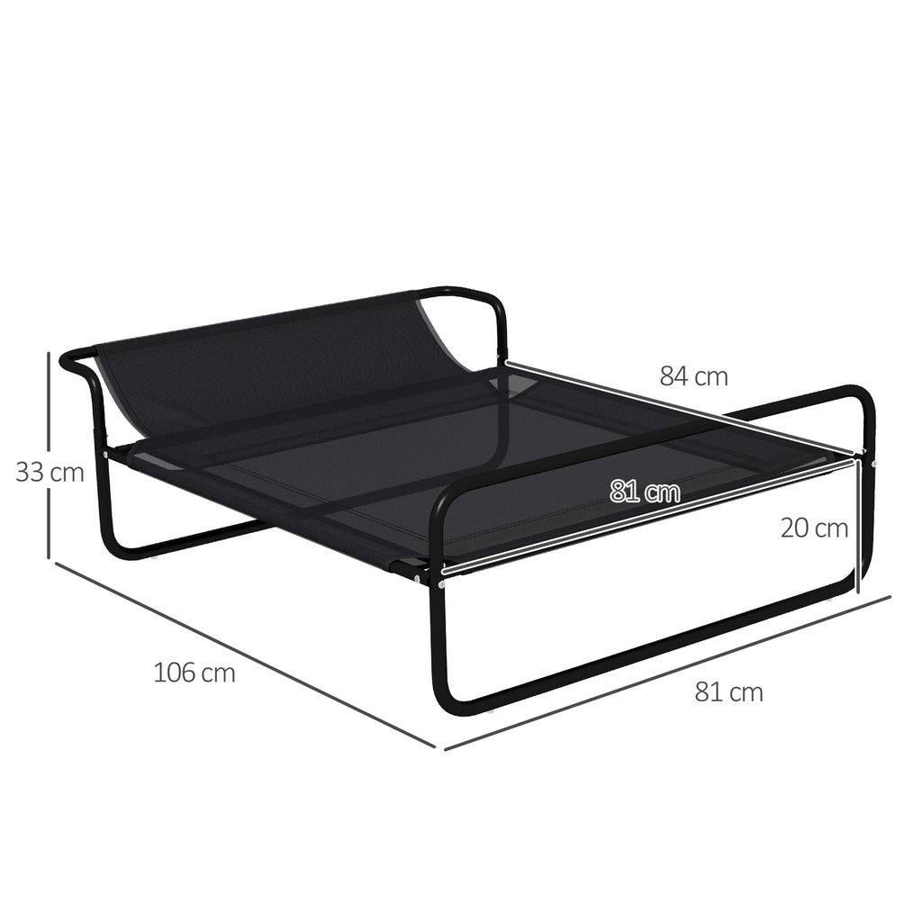 PawHut Raised Dog Bed with Indoor and Outdoor Headrest, 106x81x33 cm, Black