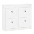 Space-Saving Wooden Shoe Rack with 4 Flap Drawers and Adjustable Shelf for 16 Shoes, 98x24x83cm, White