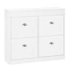 Space-Saving Wooden Shoe Rack with 4 Flap Drawers and Adjustable Shelf for 16 Shoes, 98x24x83cm, White