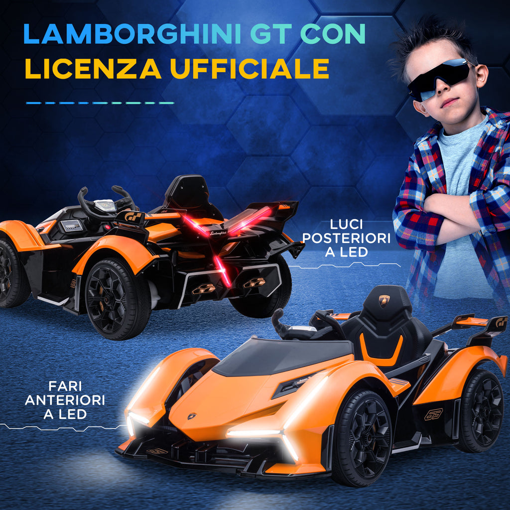 Homcom electric car for children Lamborghini with remote control, LED headlights and music, age 3+ years, orange - Borgè