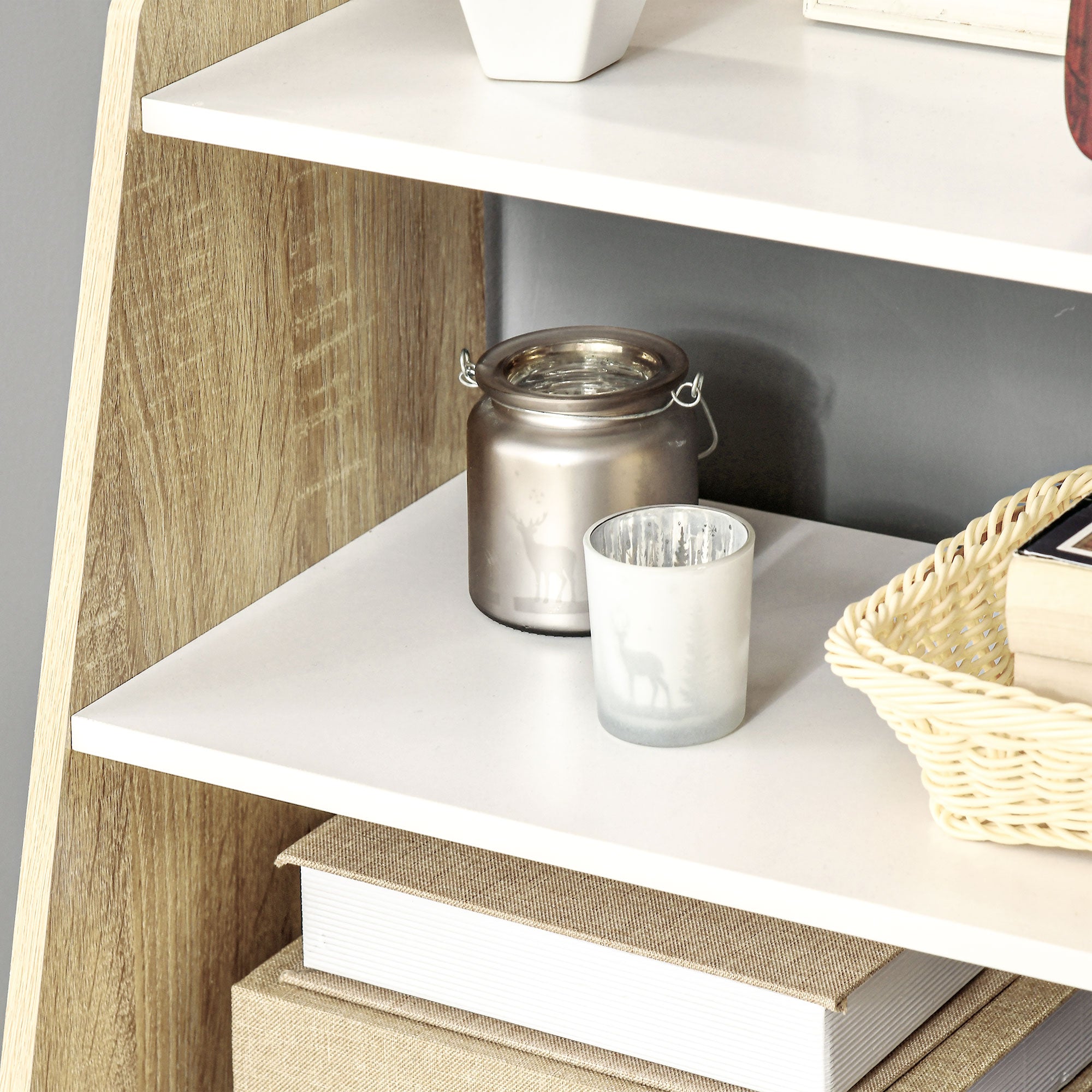 HOMCOM Living Room Cabinet with 2-Tier Open Shelf and 2-Door Cabinet, Chipboard and Pine Wood, 58x30x93 cm