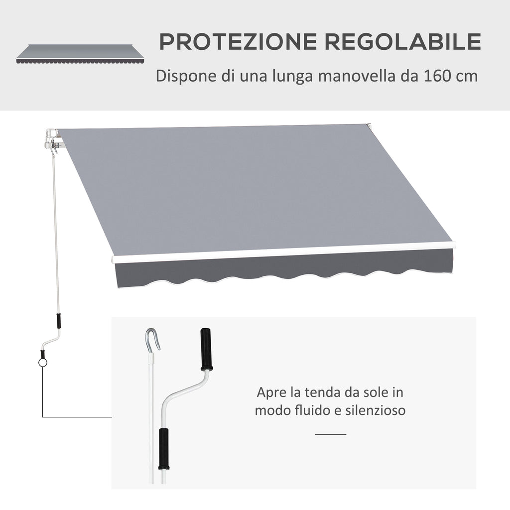Manually Roll Up Outdoor Awning in Aluminum and Polyester, 2.5x2 m, Gray and White