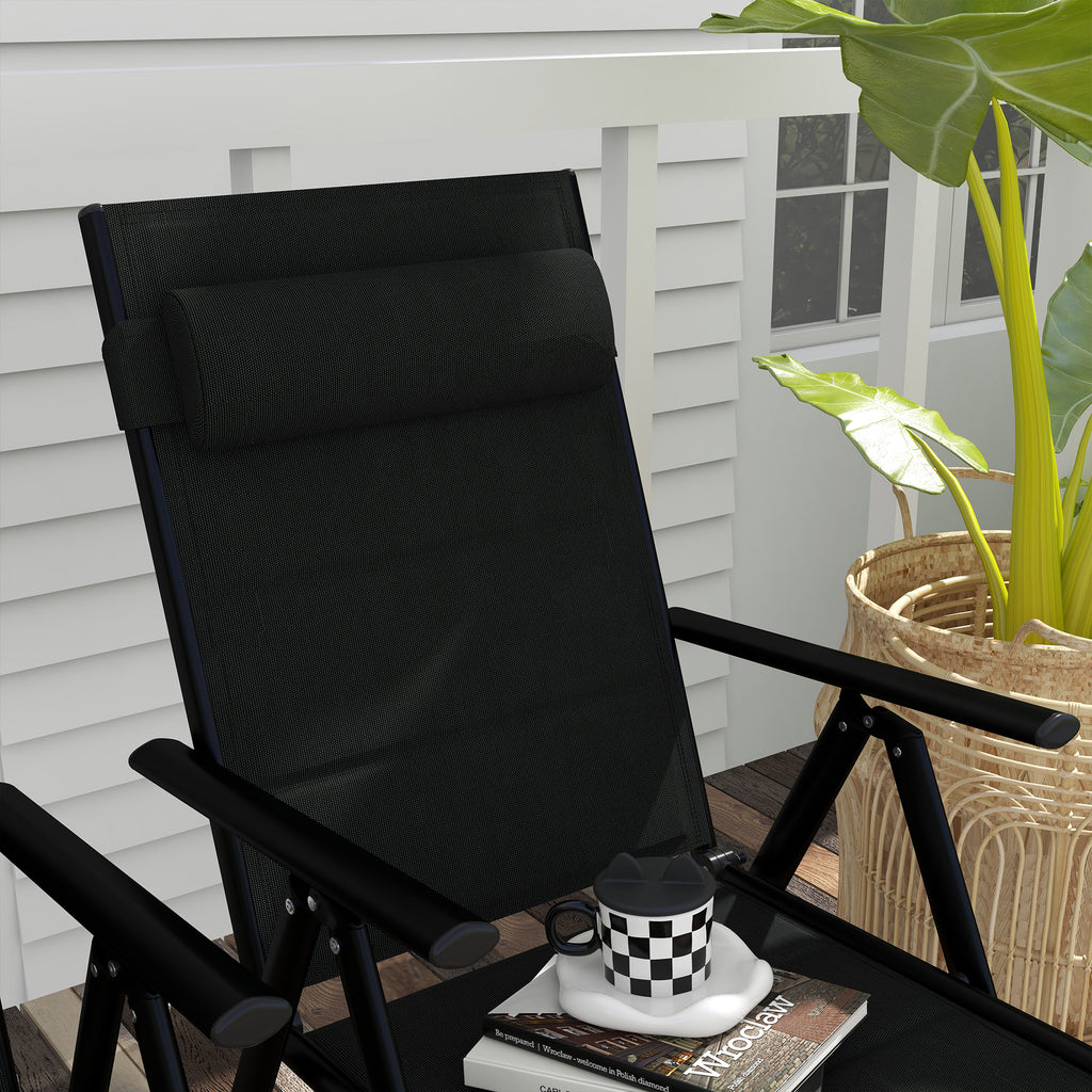 Outsunny set 2 folding chairs with reclining backrest and headrest, aluminum and polyester, 54x67x108 cm, black - Borgè