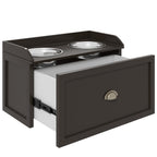 Stainless Steel and Wood Raised Dog Bowls with Drawer, 60x30x36cm, Brown