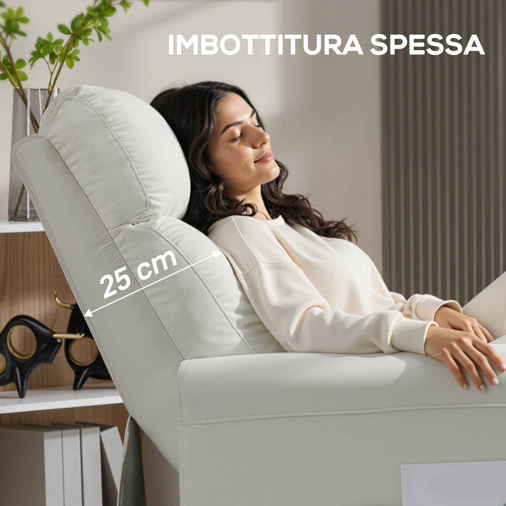 HOMCOM Reclining Chair 135° max in Linen Effect Fabric, Foam, Steel and Wood, 73x86x100 cm, Cream White