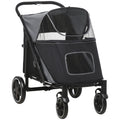 Foldable Dog Stroller with Zipper Entrances and Mesh Windows, 112x65x100 cm, Dark Gray and Black