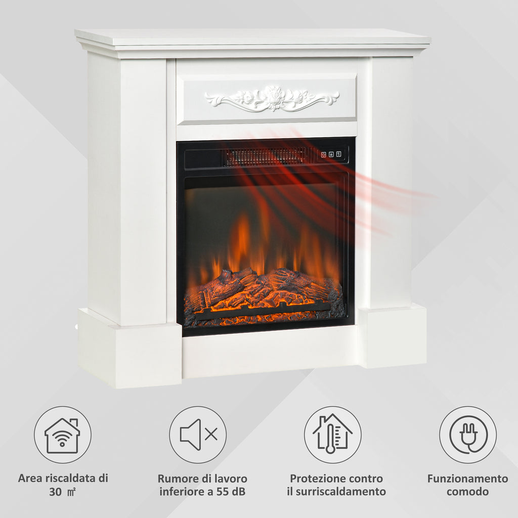 1800W Electric Fireplace with Flame Effect, Remote Control, Timer and Adjustable Temperature, White
