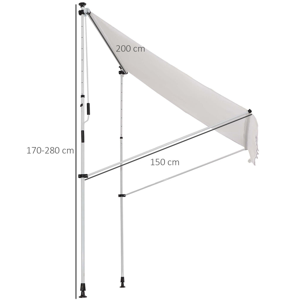 Outsunny 2x1.5m Outdoor Roller Awning with Crank, Adjustable Height and Angle, White