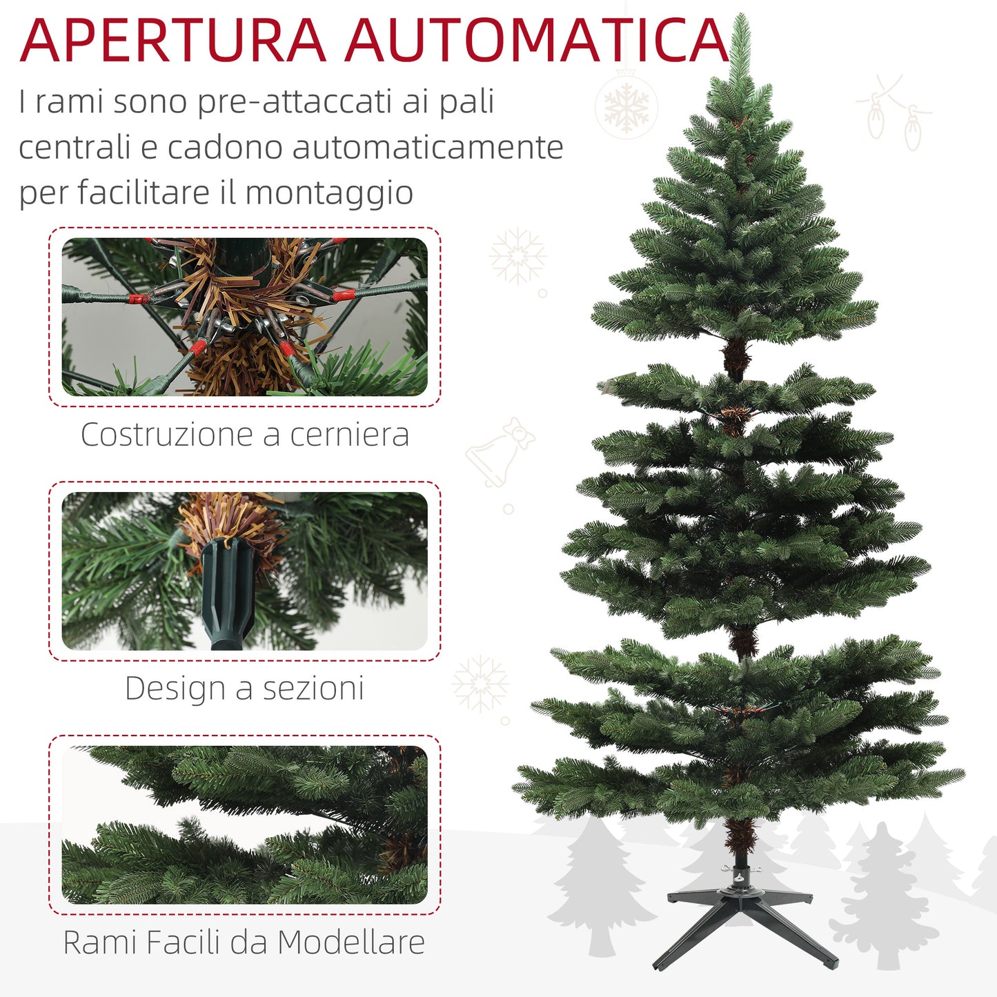 CHRISTMAS TREE - Artificial Christmas Tree with 1050 Branches and Folding Steel Base, Ø120x180 cm, Green