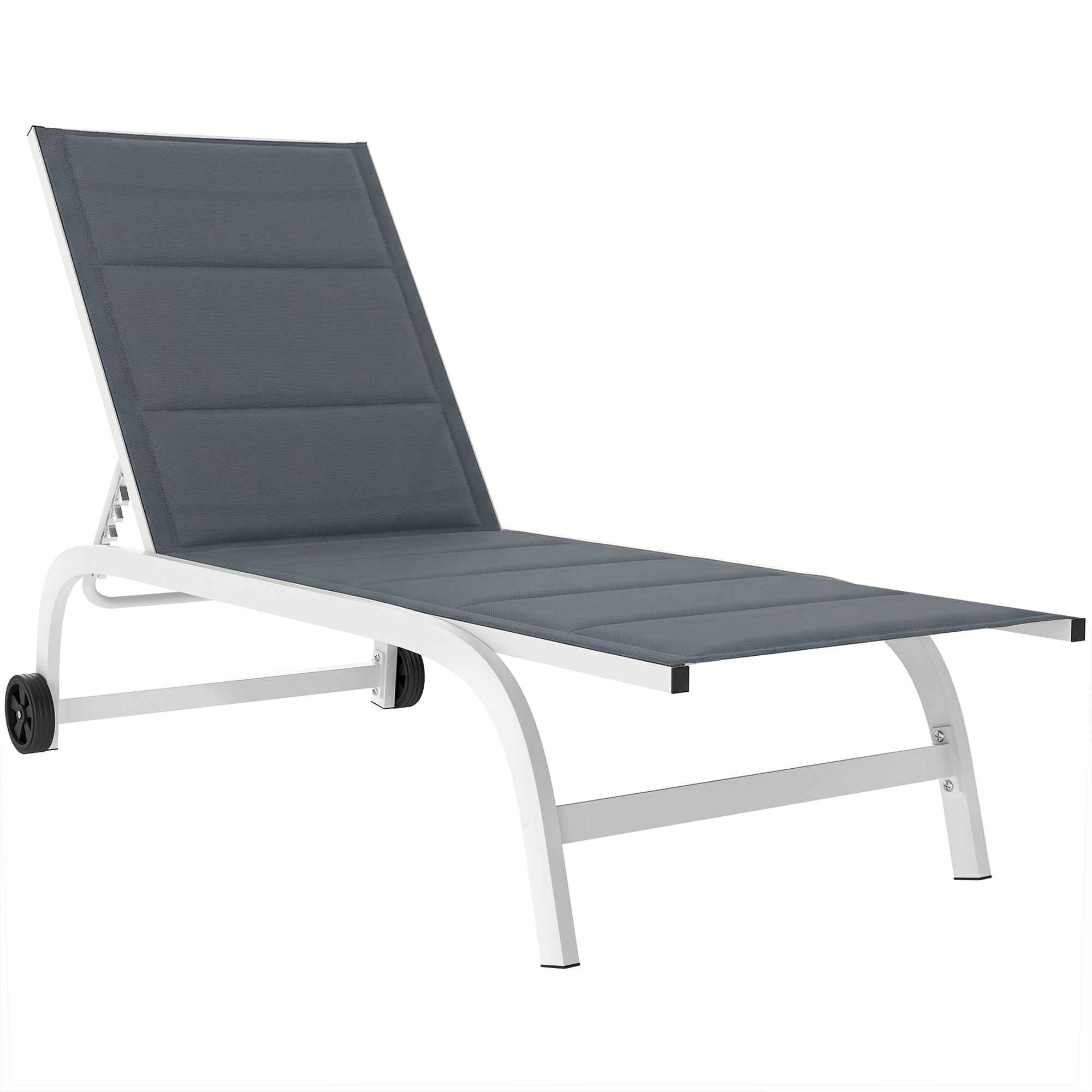 Outsunny Garden Sun Lounger with Wheels, in Texteline with Aluminum Frame, Dark Gray and White