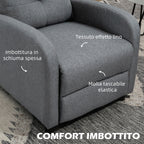 155° Max Reclining Chair in Grey Linen Effect Fabric with Footrest, 67x87x98 cm