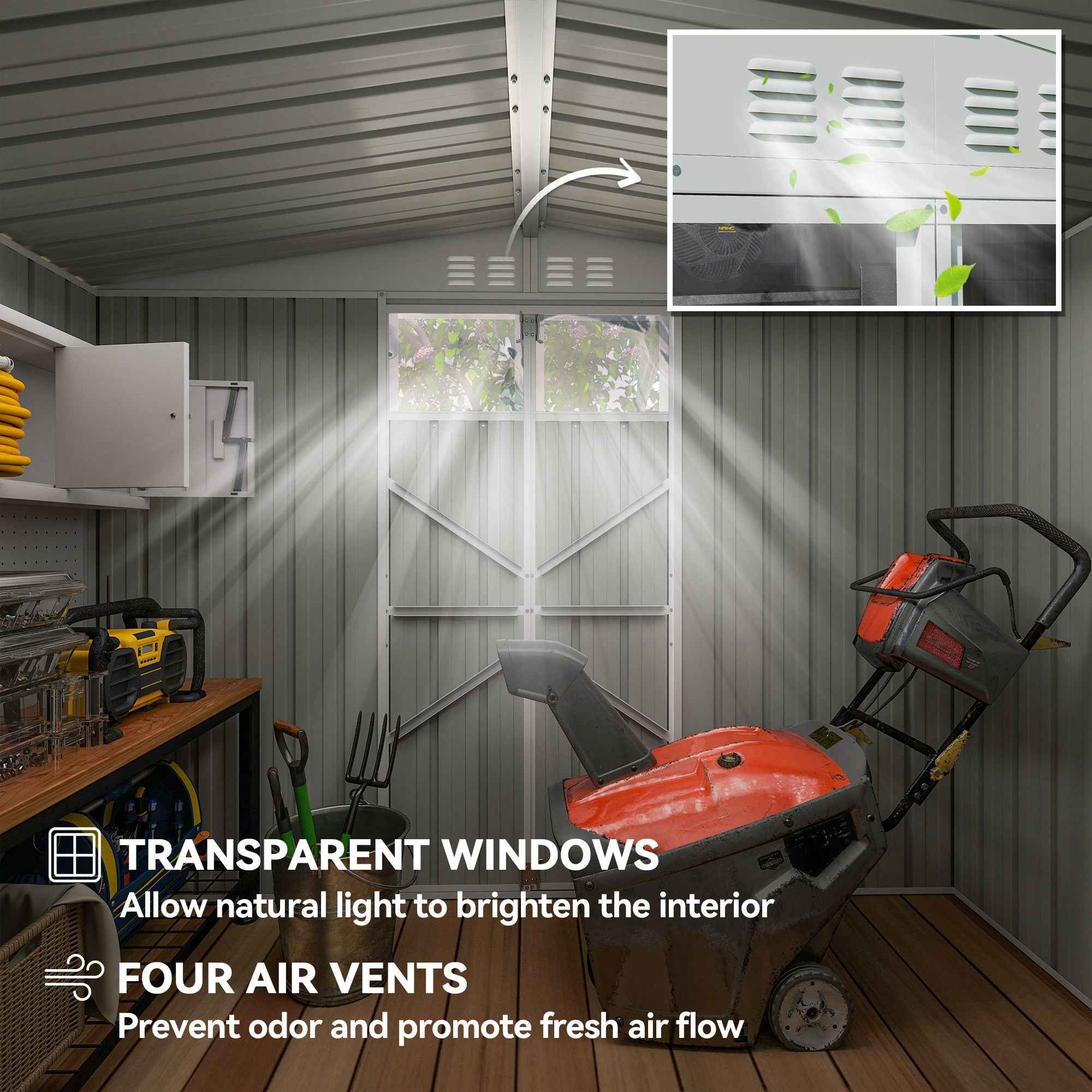 Outsunny Galvanized Steel Garden Storage Shed with 2 Doors, 246x117x180 cm, Light Grey