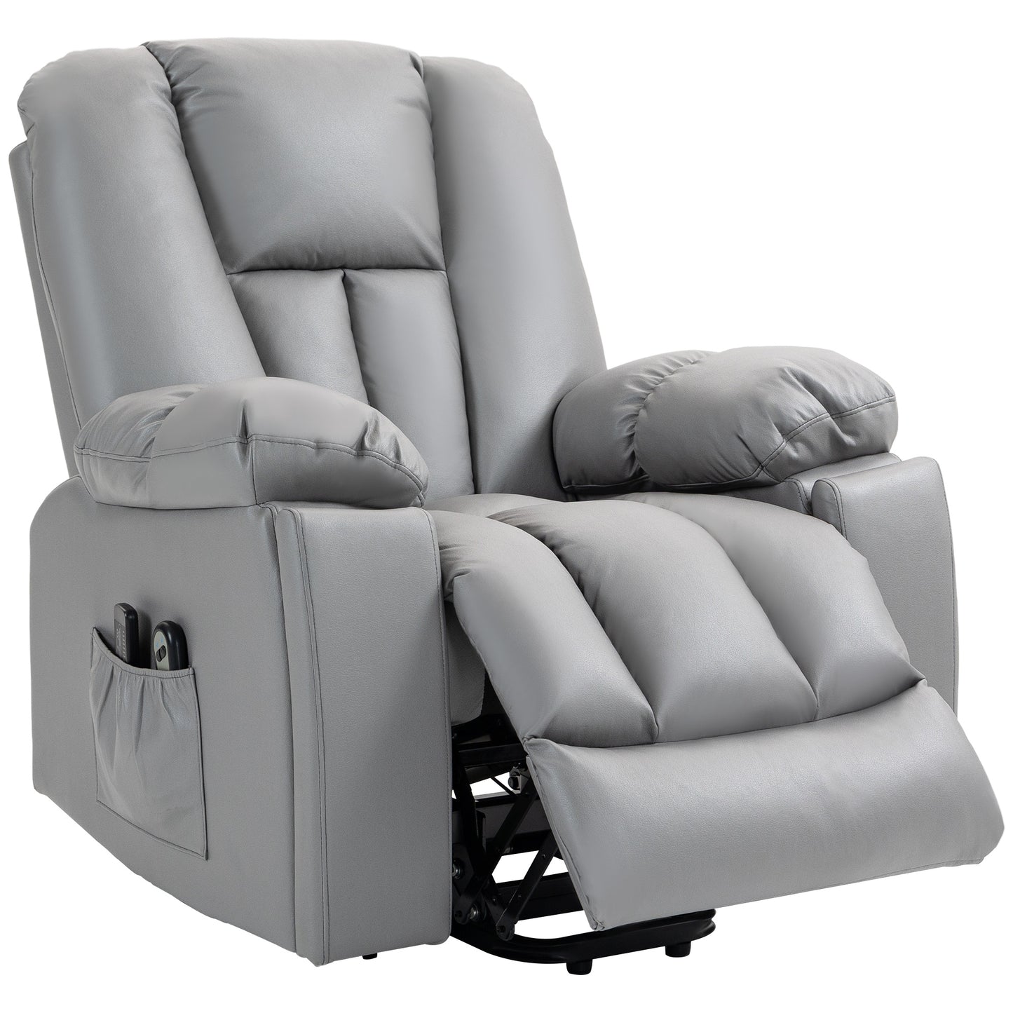 HOMCOM Reclining Lift Chair with 8 Massage Points and Remote Control, in Microfibre, 94x96x106 cm, Gray - Borgè