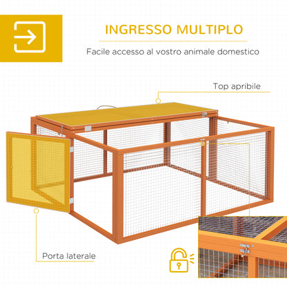 PawHut Folding Outdoor Hutch for 2-3 Rodents with Multiple Entrances, in Wood and Steel, 110x105x50 cm, Orange - Borgè