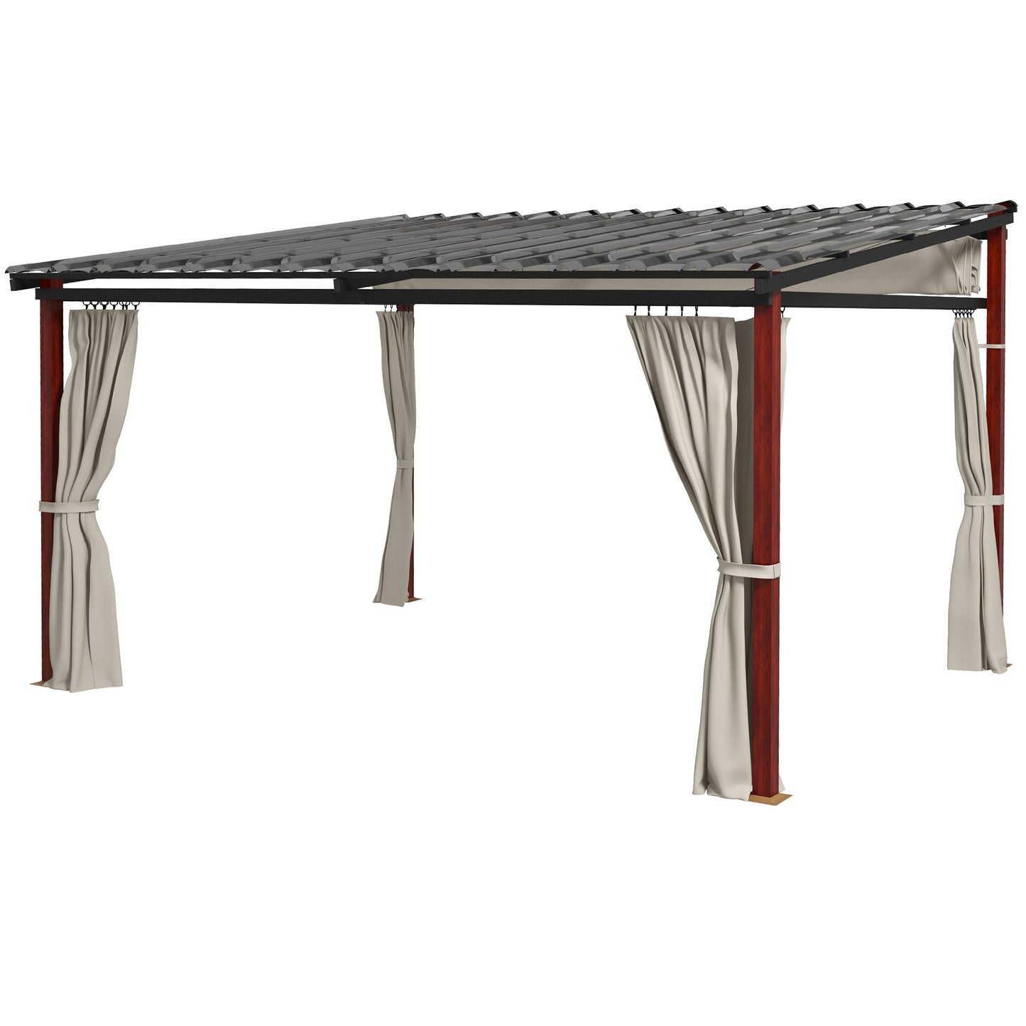 Outsunny Pergola with lateral curtains and retractable roof in PC, aluminum and metal, 345x300x215-255 cm, cream - Borgè