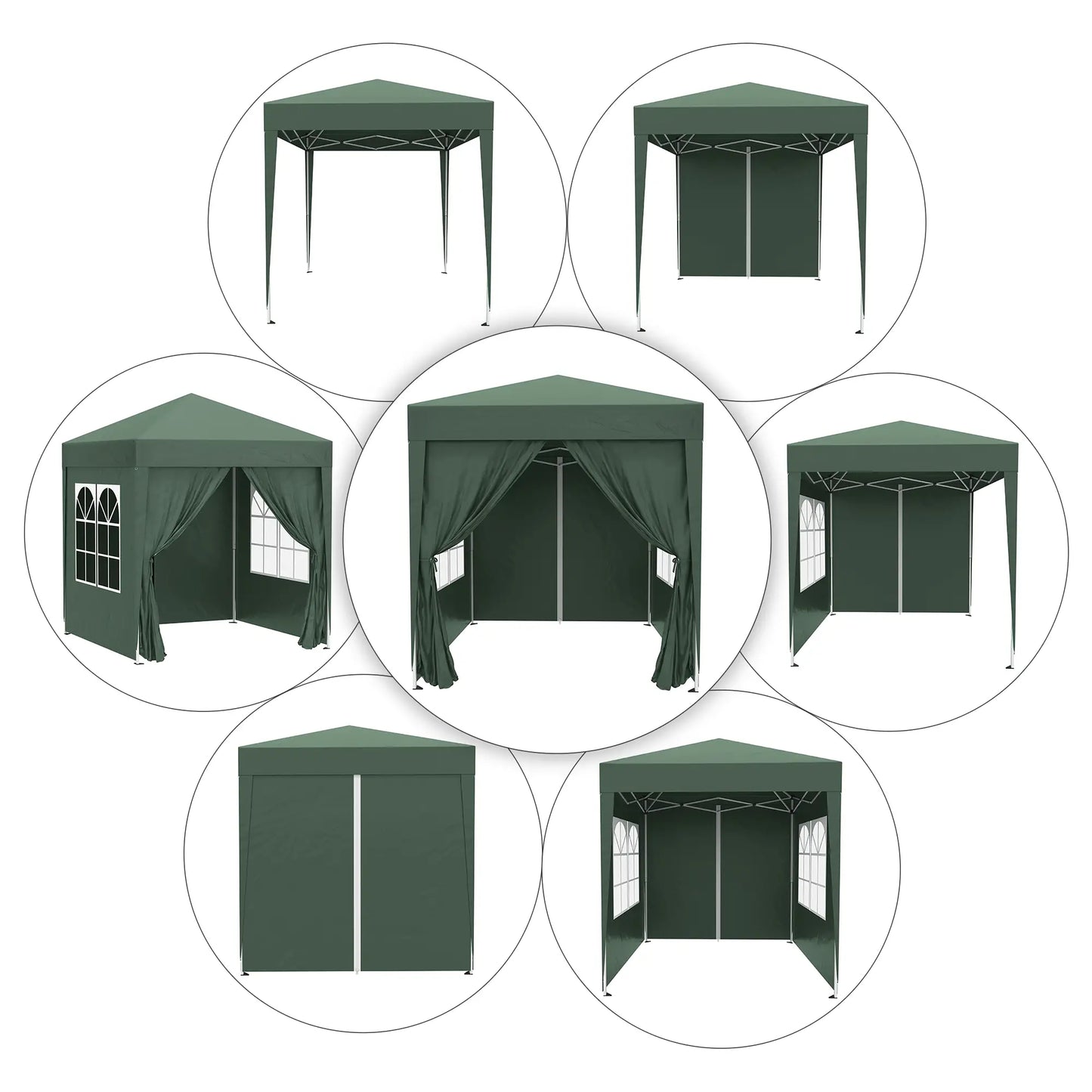 Gazebo 2x2 m Folding with 4 Removable Walls and Carry Bag, in Metal and Polyester, Green