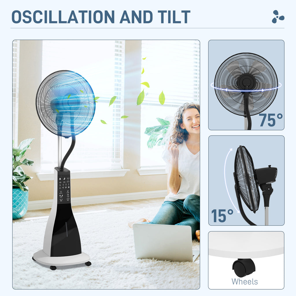 HOMCOM Nebulizer Fan with 3L Tank, 3 Modes and 3 Speeds, 44.5x38.5x120 cm, Black and White - Borgè