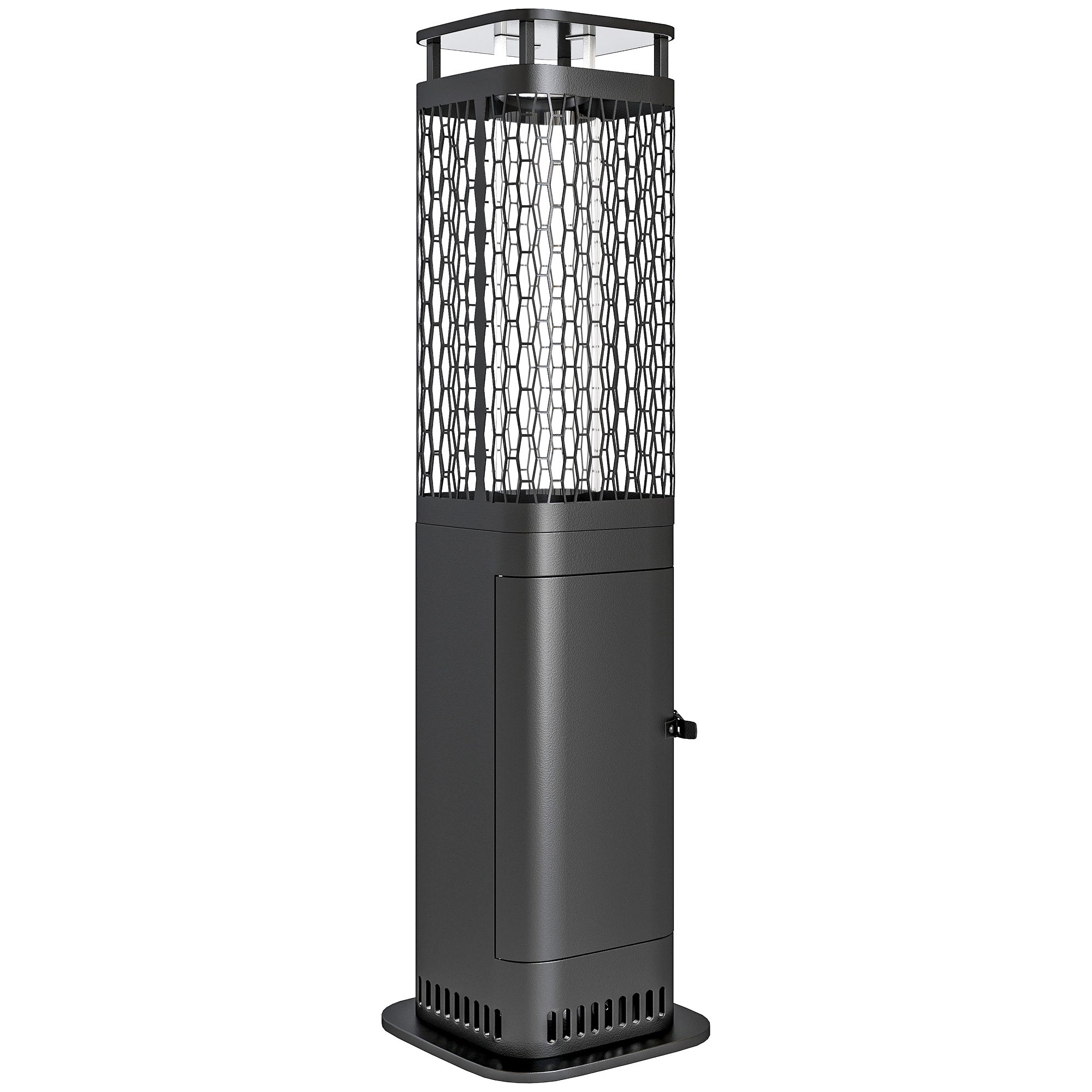 Outdoor Pellet Stove, 6.86 kW, Non-Slip Base, Glass Tube, and Metal Mesh, Black
