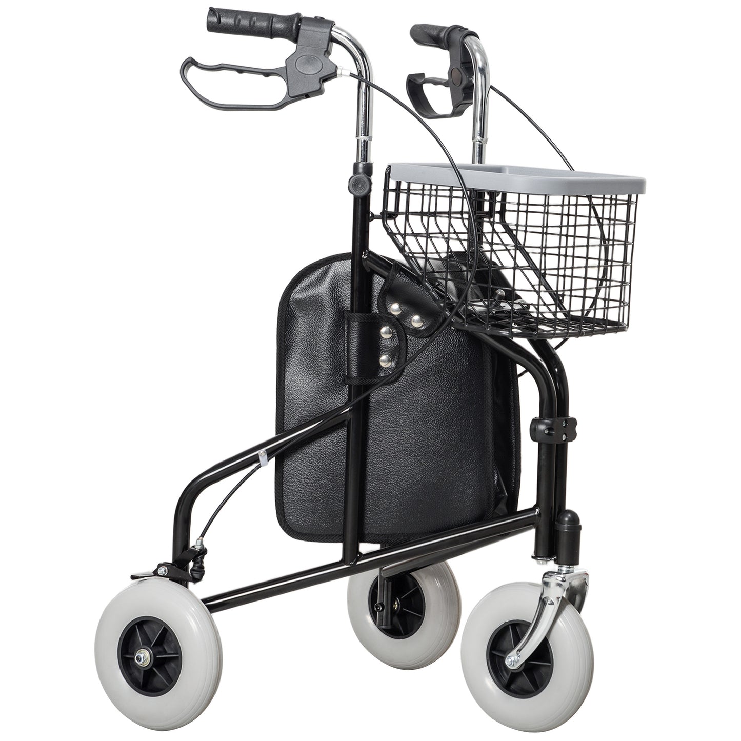 Height Adjustable Walker for Elderly and Disabled with Basket and Tray, 60x62x84-100.5 cm, Black