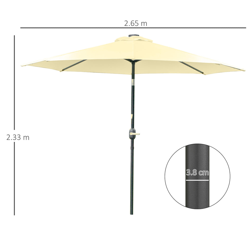 Outsunny Ø265cm Tilting Garden Umbrella with 32 Solar LED Lights and Crank Handle, Beige