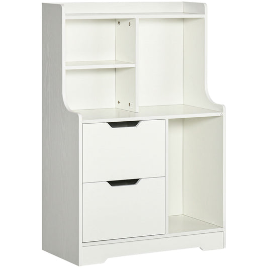 Pantry Cabinet in MDF with 2 Drawers and Open Shelves for Living Room, Entrance and Kitchen, 73x35x110 cm, White