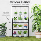 Outsunny 3-Tier Plant Stand with 3 Hooks, Metal, 162x221.5x163 cm, Black