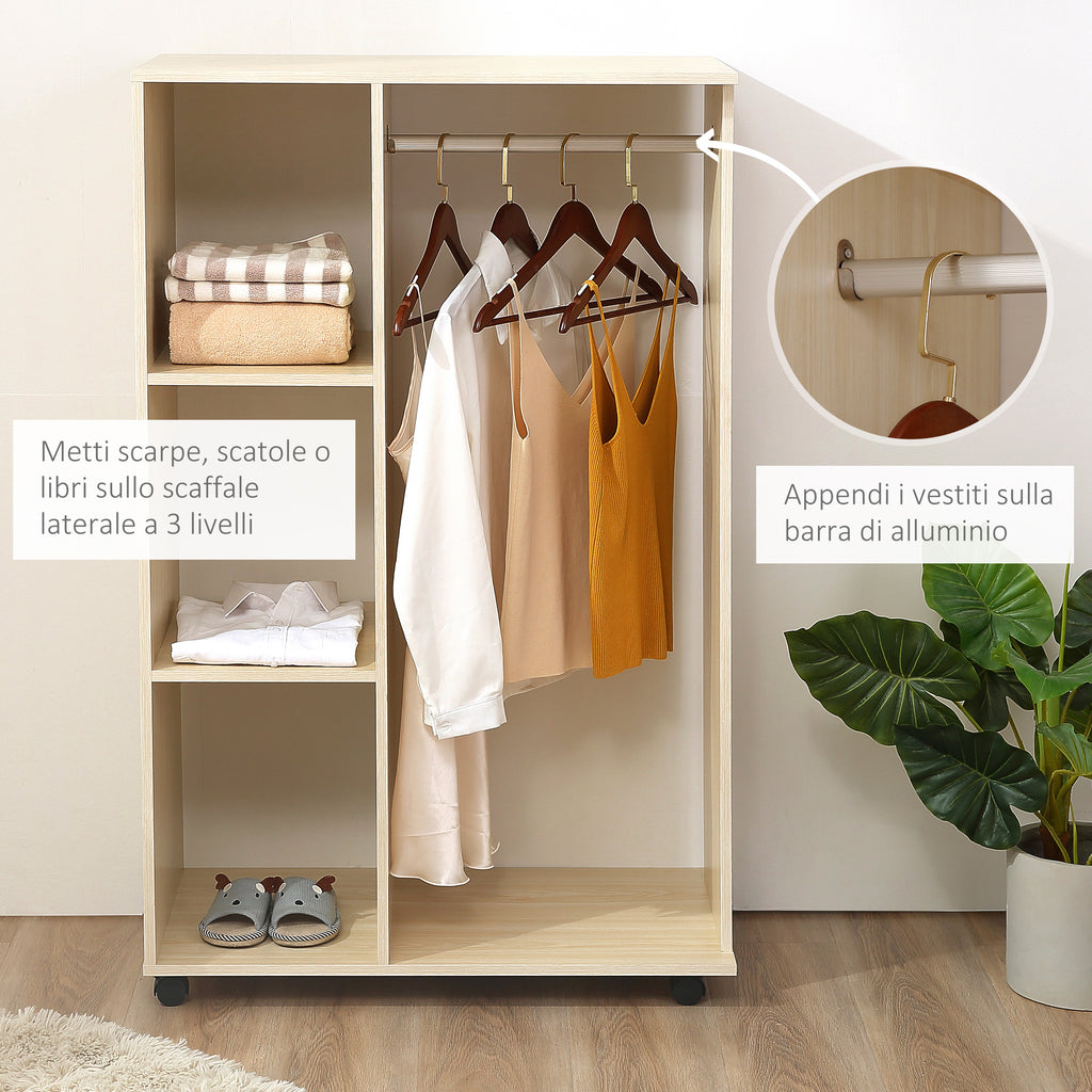 Coat Rack with 3 Shelves and Coat Rail, 80x40x128 cm, Beige