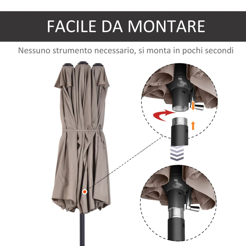 Double Garden Umbrella with Crank Opening, in Steel and Polyester, 460x270x240 cm - Borge' Group Limited