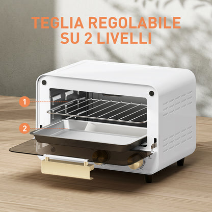 12L Electric Oven with Timer and Adjustable Temperature, in Steel and Plastic, 31.5x27.7x22.7 cm, White and Gold