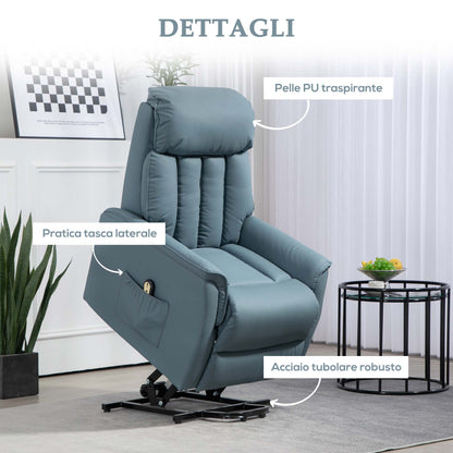 Electric Reclining Relaxation Armchair with Remote Control and Footrest, 80x94x104cm Light Blue