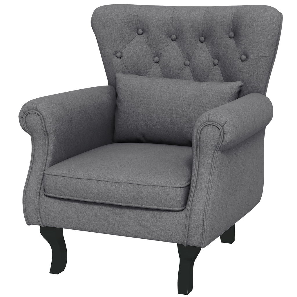 Homcom Vintage Living Room Armchair In Fabric With Lumbar Cushion and Padding, Dark Gray - Borgè