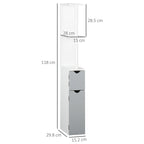 kleankin Bathroom Column with 2 Shelves and 2 Cabinets, Wooden, 15.2x29.8x118 cm, White and Grey